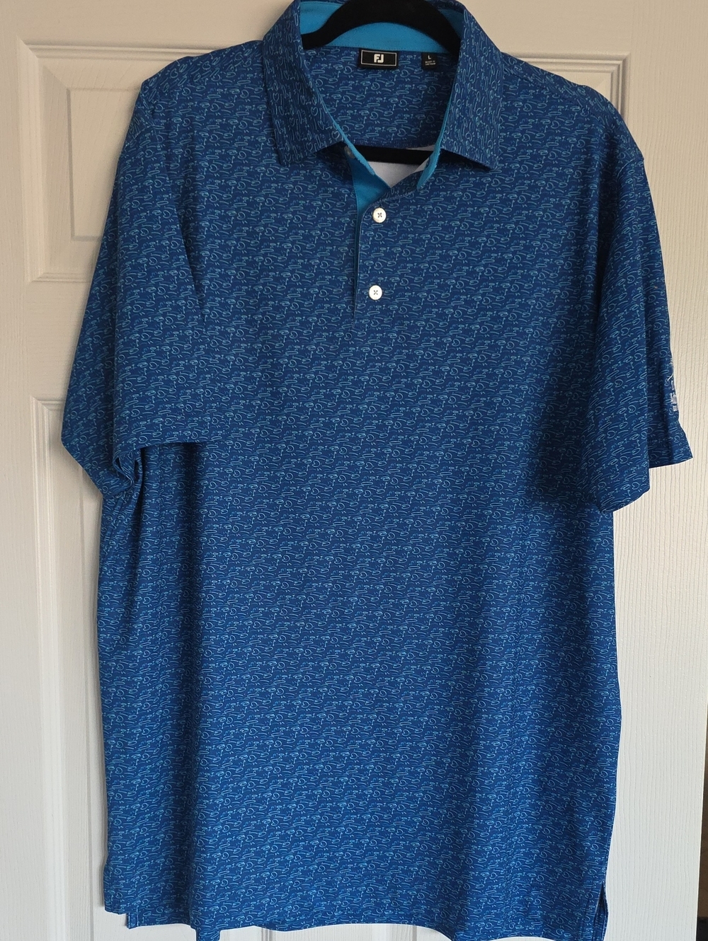 FootJoy Men's Royal Blue Patterned Performance Polo Admiral Baker Golf Course Em